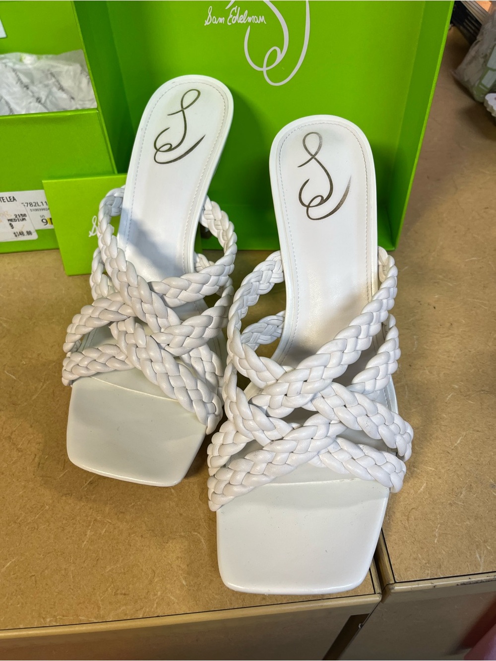 Sam Edelman White Braided Strappy Slide Heels